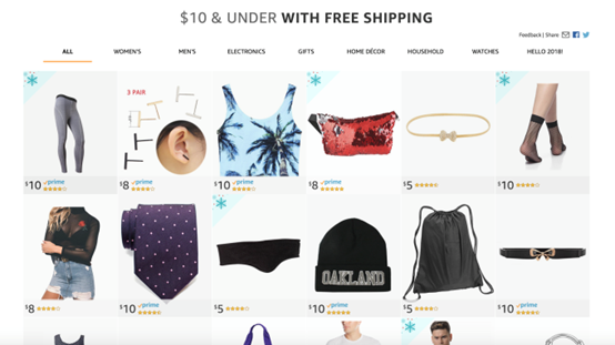 亞馬遜悄然推出“$10 & Under”銷售低價產品，和Wish杠上了？